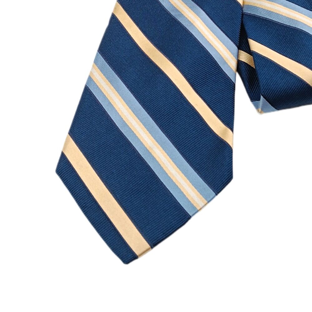 Tommy Hilfiger Silk Repp Tie Mens 59.5” Navy Gold Stripe Classic Academia New